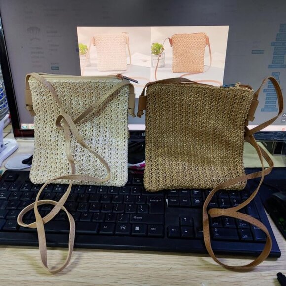 2 Pcs Straw Beach Bag for Women Summer Woven Shoulder Crossbody Handbag - Picture 6 of 7